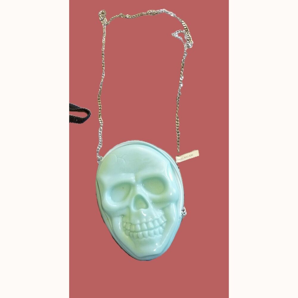Vintage Glow in the dark Skull shape green plastic/celluloid crossbody purse